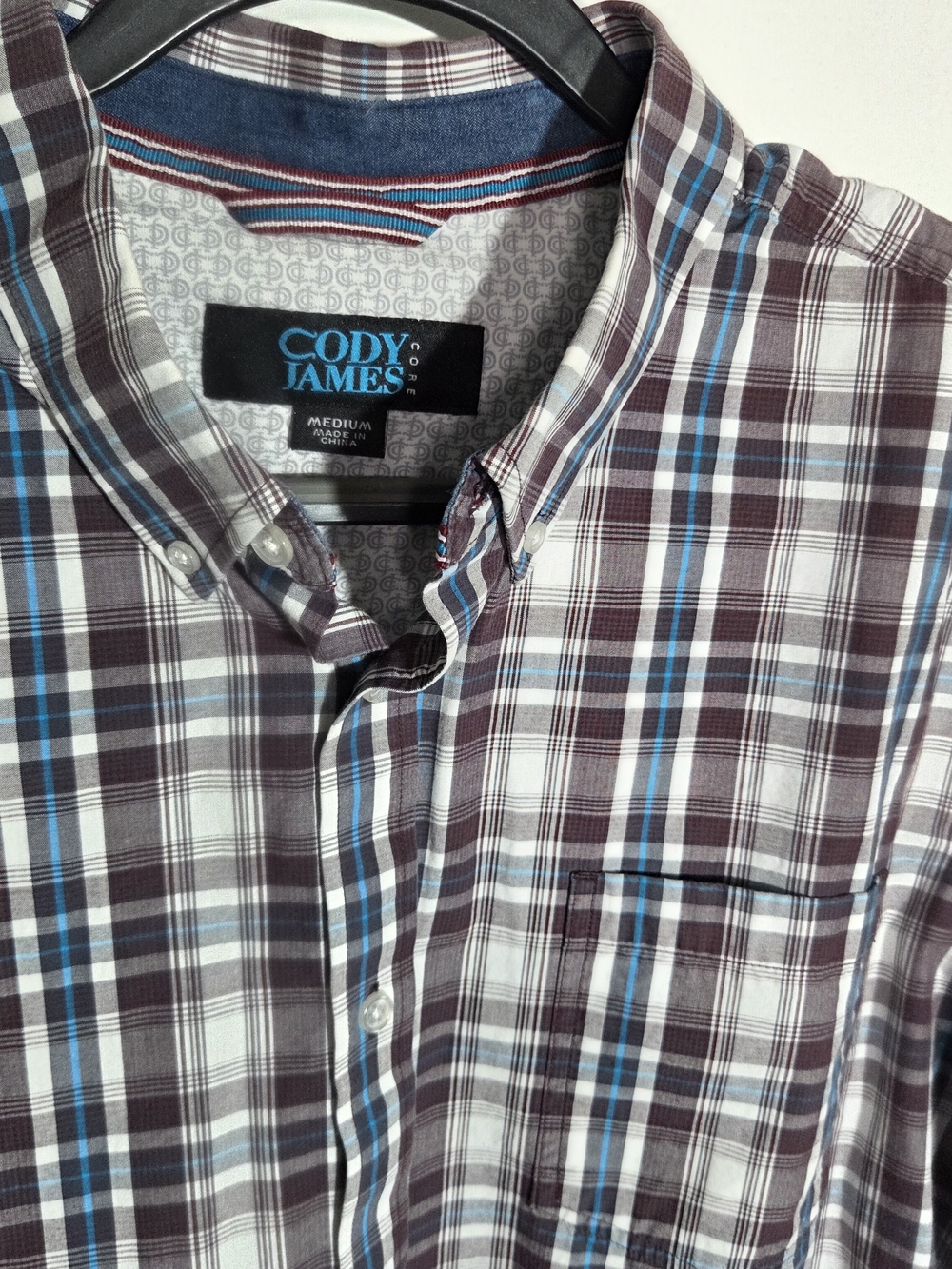 Men's Blue and Brown Plaid Button-Down Shirt - Medium